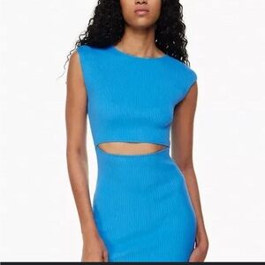 Wilfred Aritzia Blue Ribbed Peekaboo Sleeveless Dress Size Small Bodycon